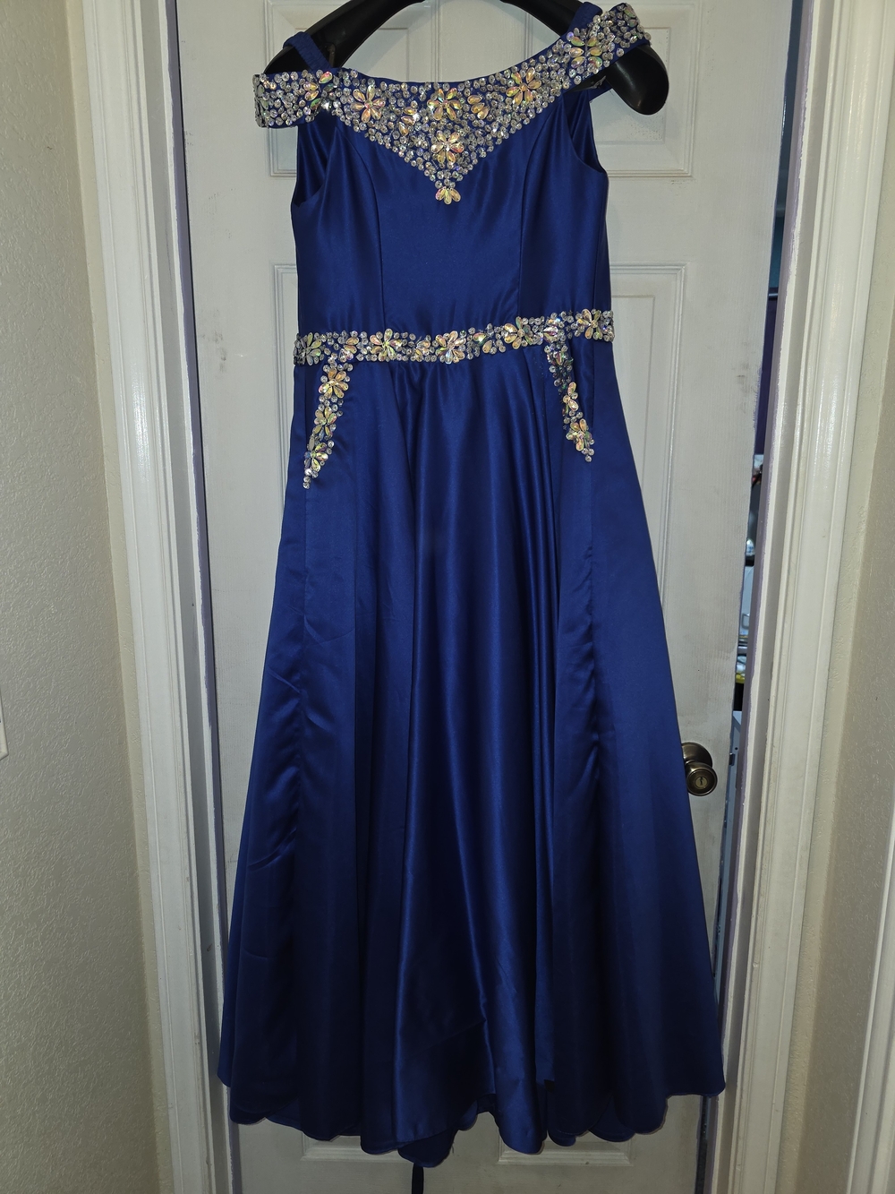 Girls Royal Blue Beaded Satin Party Dress